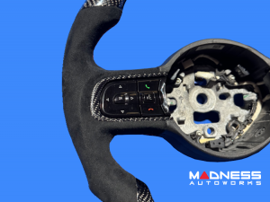 FIAT 500e Gen2 Custom Steering Wheel - Carbon Fiber - Round Top/ Flat Bottom w/ Italian Stripe - Alcantara